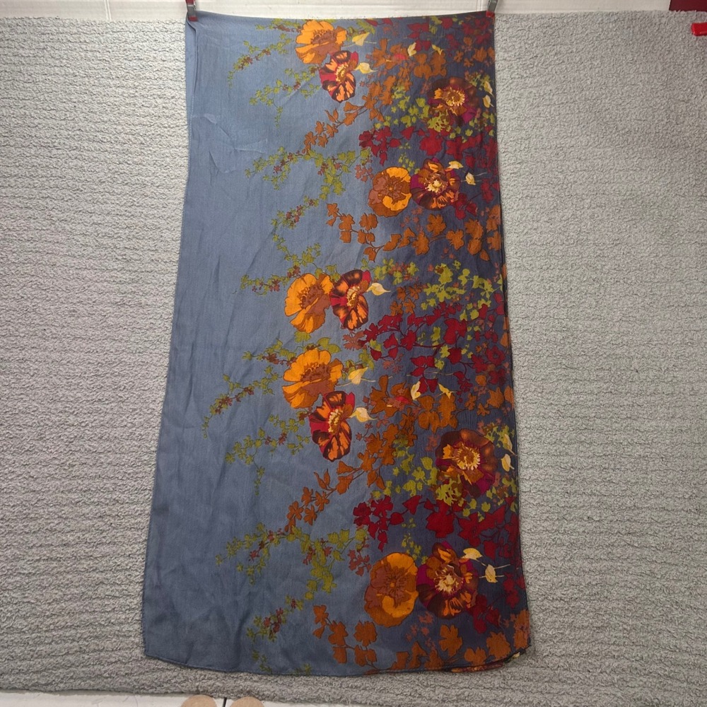 Max Studio Wrap Scarf Floral Silk Blue OS Vintage Boho Cottagecore Fairycore 90s